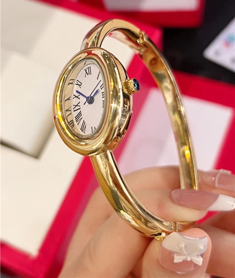 Fashionable women's wrist watches, oval style bracelet with diamonds and crystals, luxury watch with CA192 quartz strap