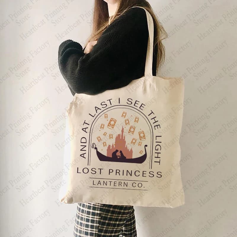 Rapunzel Lost Princess Pattern Tote Bag Canvas Lantern Co. Borsa a tracolla Borse per la spesa riutilizzabili da donna Il miglior regalo per gli amanti del cinema