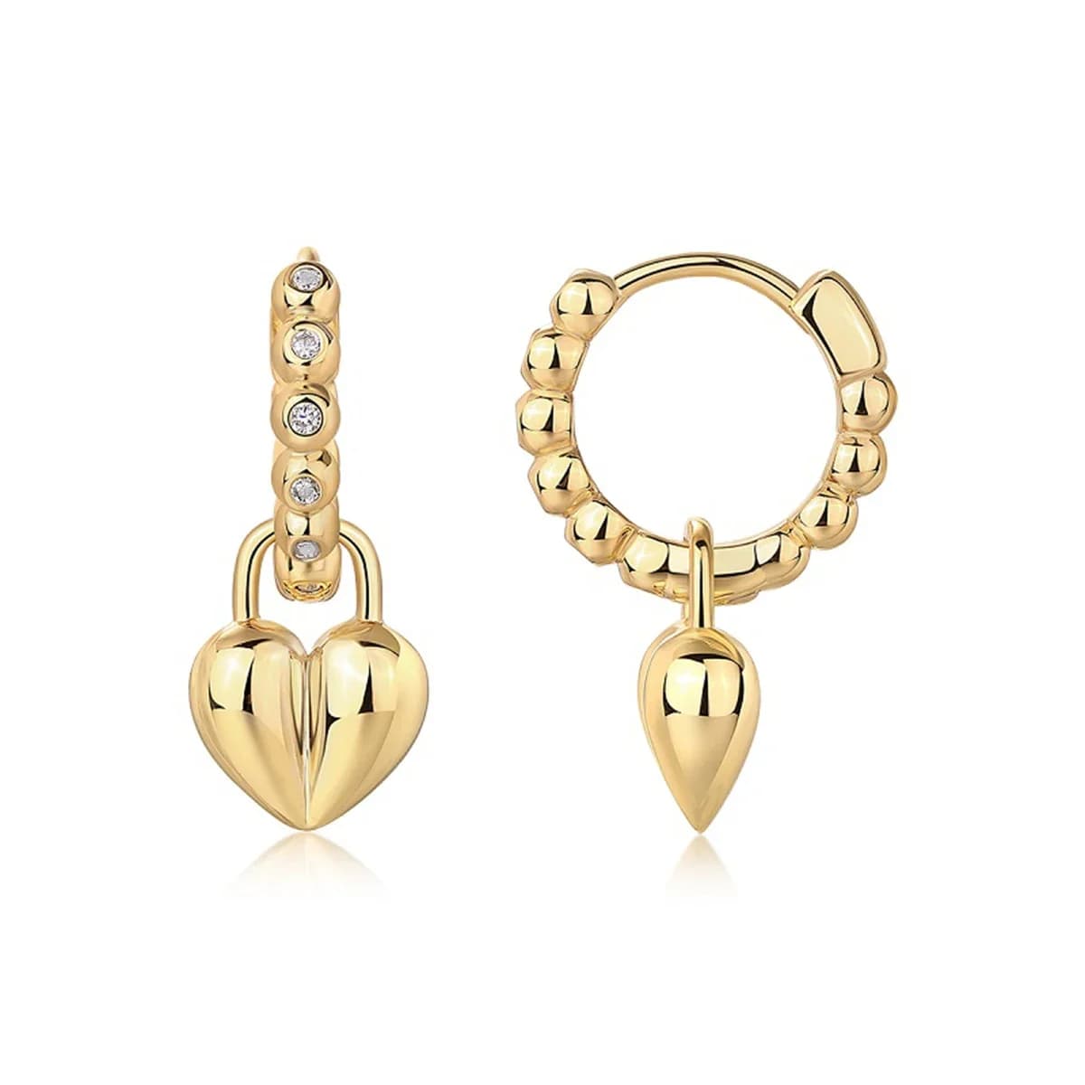 JIUZUAN Orecchini pendenti a cuore placcati in oro 18 carati, argento 925 con moissanite, design a cerchio con perline - Gioielli regalo romantici per le donne