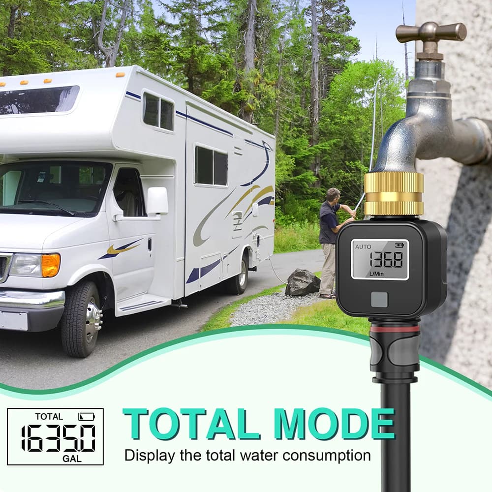 Misuratore di Flusso d'Acqua Digitale per Test del Consumo Idrico, per Irrigazione Giardino Esterno, Tubo Flessibile, Ingresso e Uscita in Ottone, Impermeabile IPX5