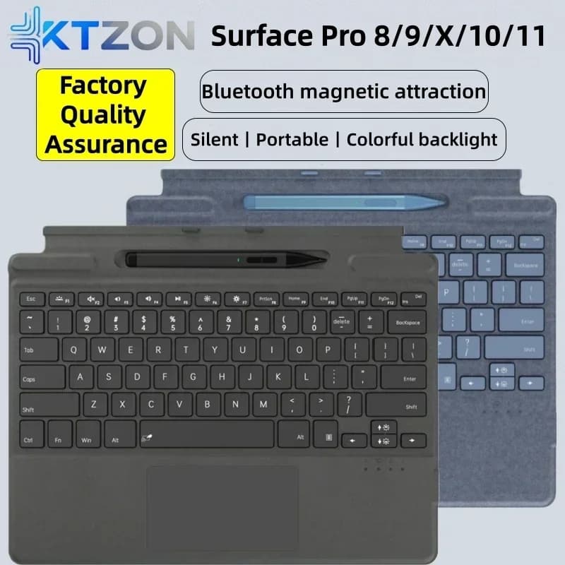 Nuova tastiera professionale personalizzata Surface Pro 8/9/X/10/11 aggiornata, con Bluetooth, magnetica, con slot per penna, touchpad e retroilluminazione a 7 colori