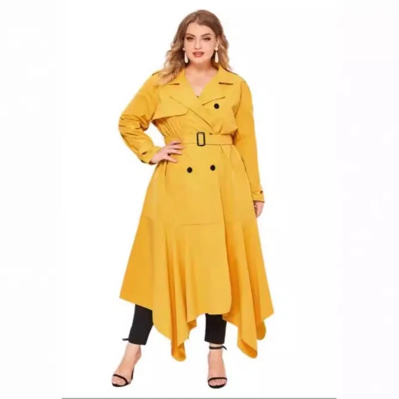 Trench lungo autunno nuovo tinta unita Cappotto da donna con pendolo irregolare doppiopetto