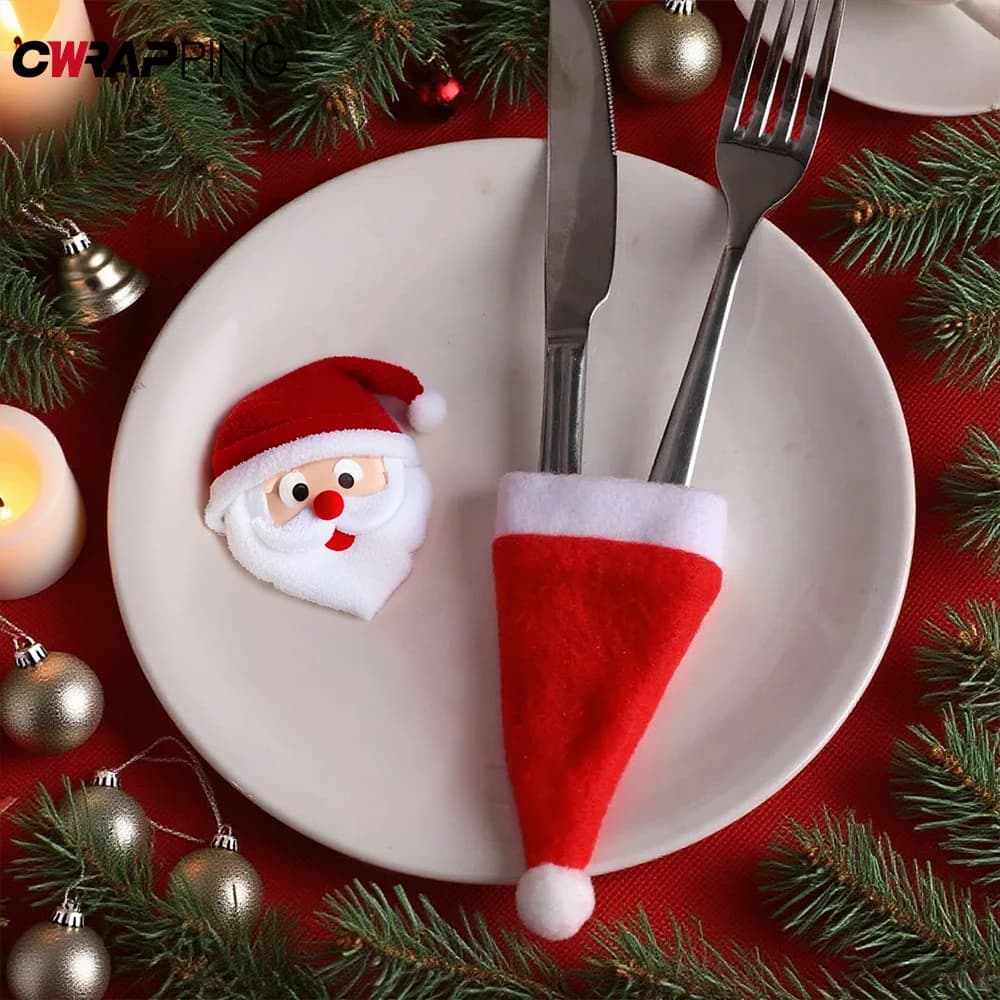 Mini cappelli di Babbo Natale Decorazioni natalizie Copertine per bottiglie di vino Tappi per lecca-lecca di cartone animato Ornamenti per alberi Decorazione per auto Tavolo da pranzo Festa