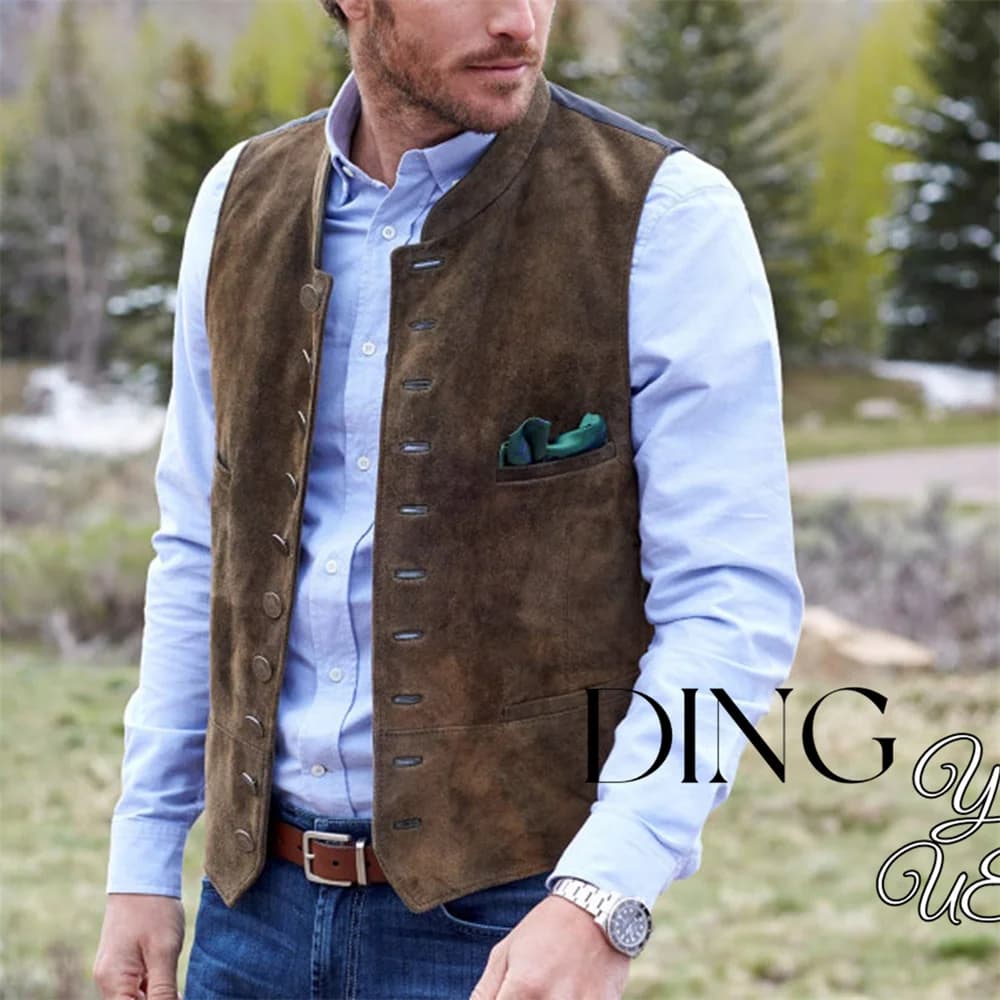 Gilet da uomo in pelle scamosciata a 10 bottoni. Giacca da uomo migliore per abbigliamento da sposa. Gilet da lavoro casual Steampunk stile vittoriano