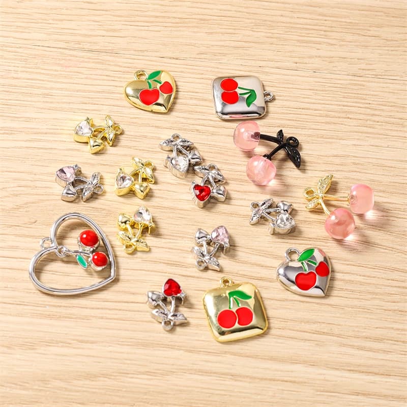 5pcs Mix Cute Metal Fruit Cherry Charms Pendants for Making Drop Earrings Necklaces Bracelets DIY Crafts Jewelry Accessories