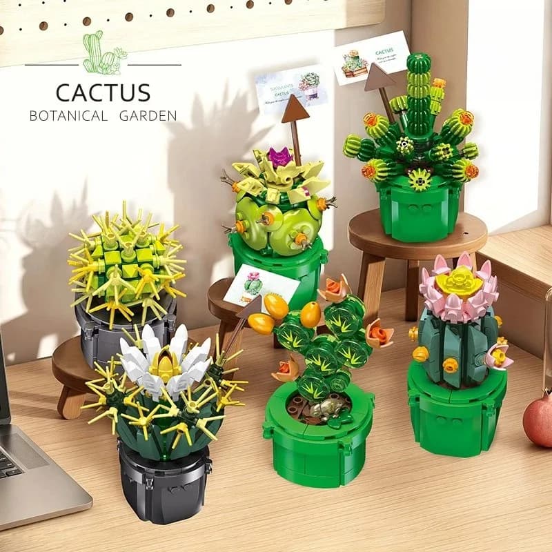 1370Pcs Mini Cactus Succulent Potted Plant Building Blocks 9 Kinds Assembled Flower Model Desktop Home Decor for Plant Lovers