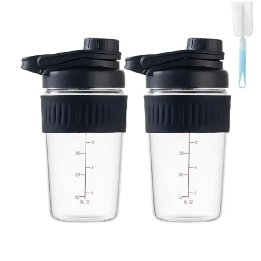Bottiglia Shaker in Vetro per Proteine, Set da 2 Piccoli Shaker in Vetro Borosilicato per Polvere Proteica, Antigoccia, con Miscelatore in Acciaio Inox 304