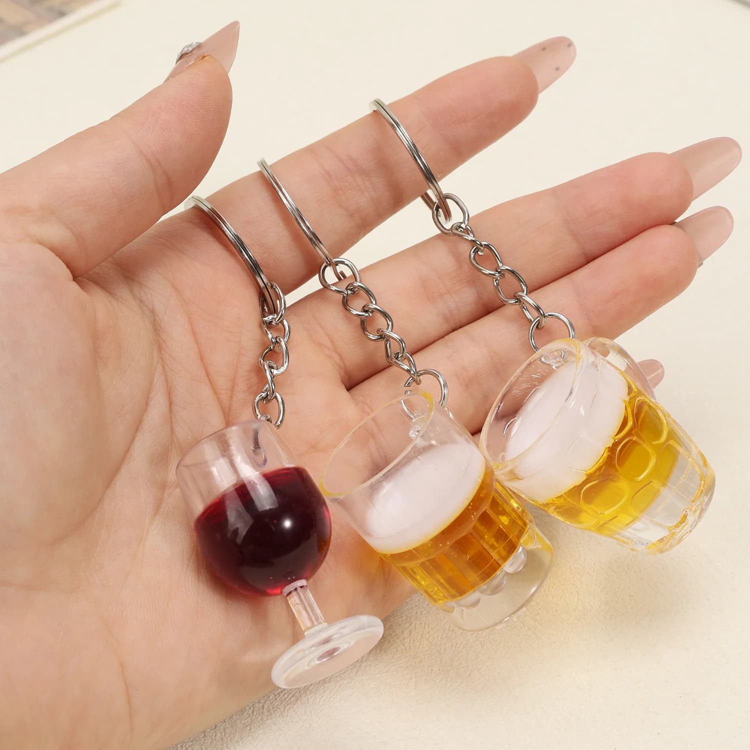 3cm Mini Red Wine Glass Fake Drink Acrylic Beer Mug Keychain Realistic Simulation Bag Charm Pendant Desktop Decor Decoration