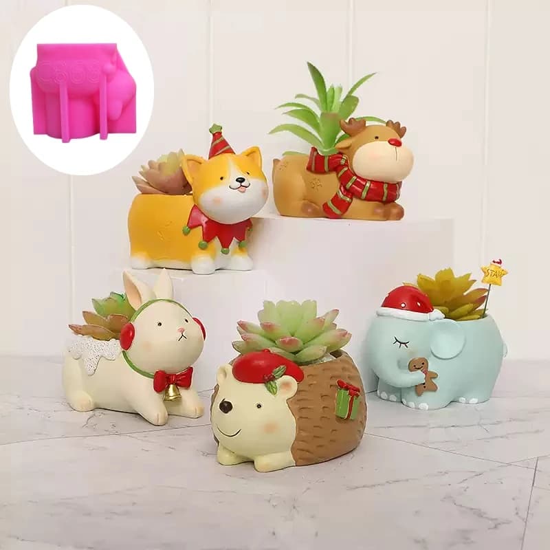 Christmas Gift hat elephant hedgehog succulent plant flowerpot resin silicone mold bell rabbit candle cup Elk box gypsum molds