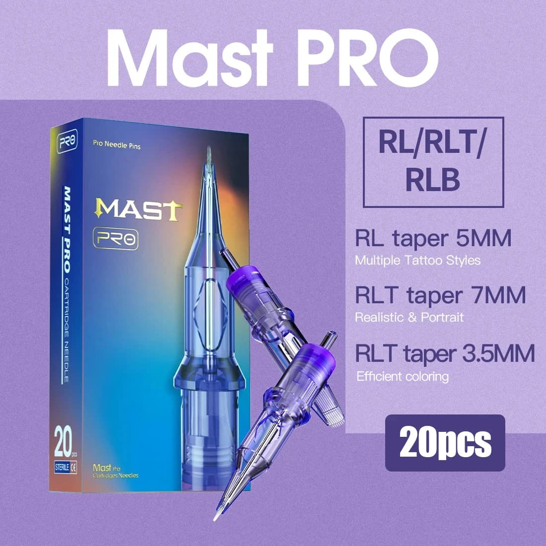 Aghi per Tatuaggi Mast Pro RL 20 Pezzi Monouso per Trucco Permanente o Body Art 0.18/0.25/0.30/0.35 Forniture per Tatuaggi
