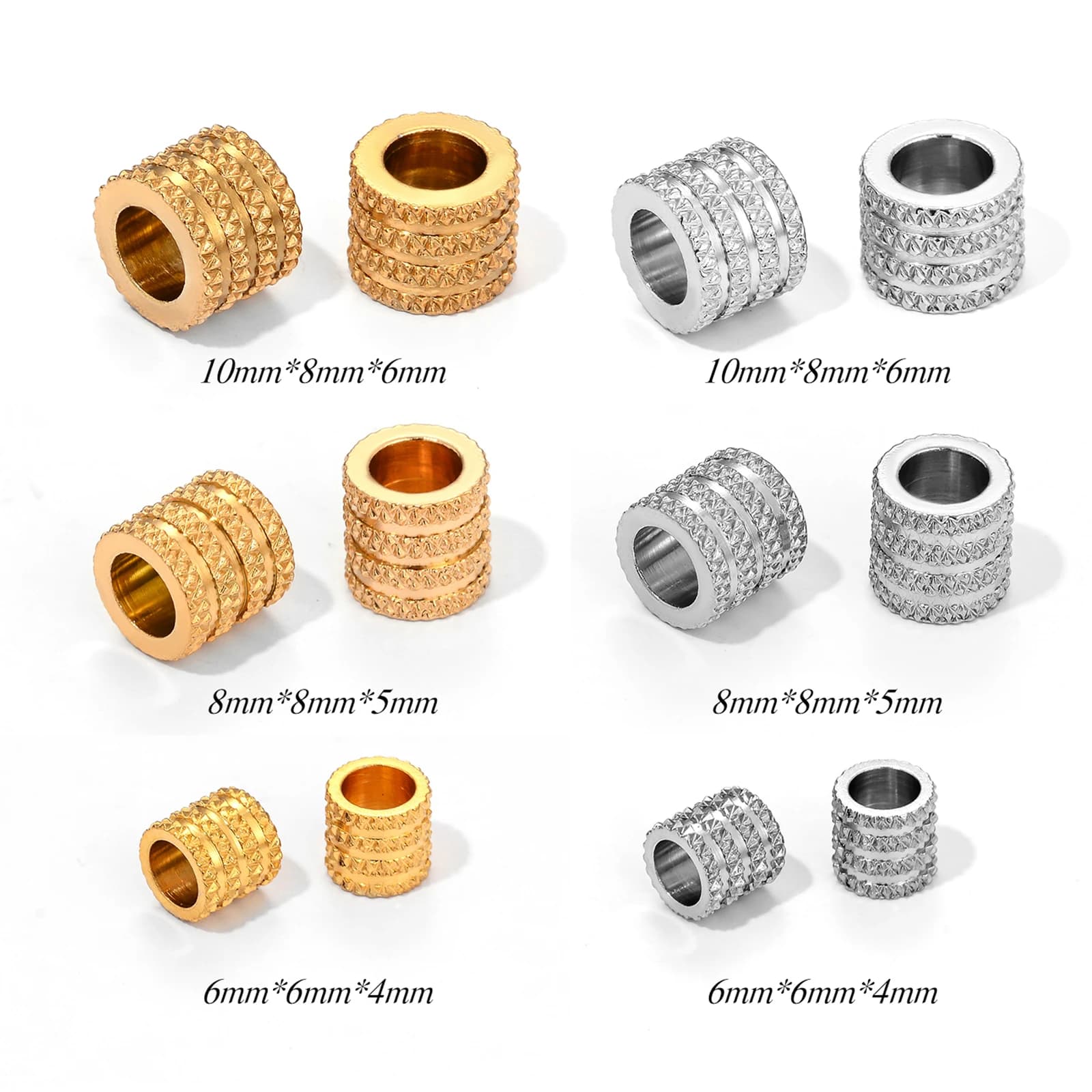 10Pcs Stainless Steel 3/4/5/6mm Big Hole Loose Spacer Beads Charms for DIY Bracelets Necklaces Jewelry Making Findings Wholesale