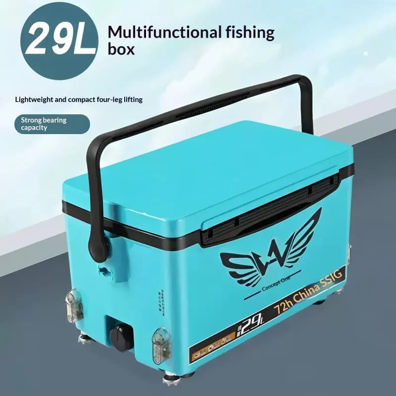 New 29L Fishing Box Four Leg Adjustable Lift Thickened Aluminum Alloy Components Large Capacity Outdoor Insulated Tackle Box