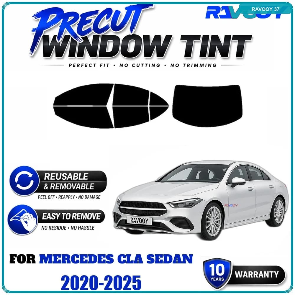 RAVOOY Precut Window Tint, Reusable Removable EPU Film, Custom Fit for Mercedes CLA Sedan 2020-2025, UV Heat Protection