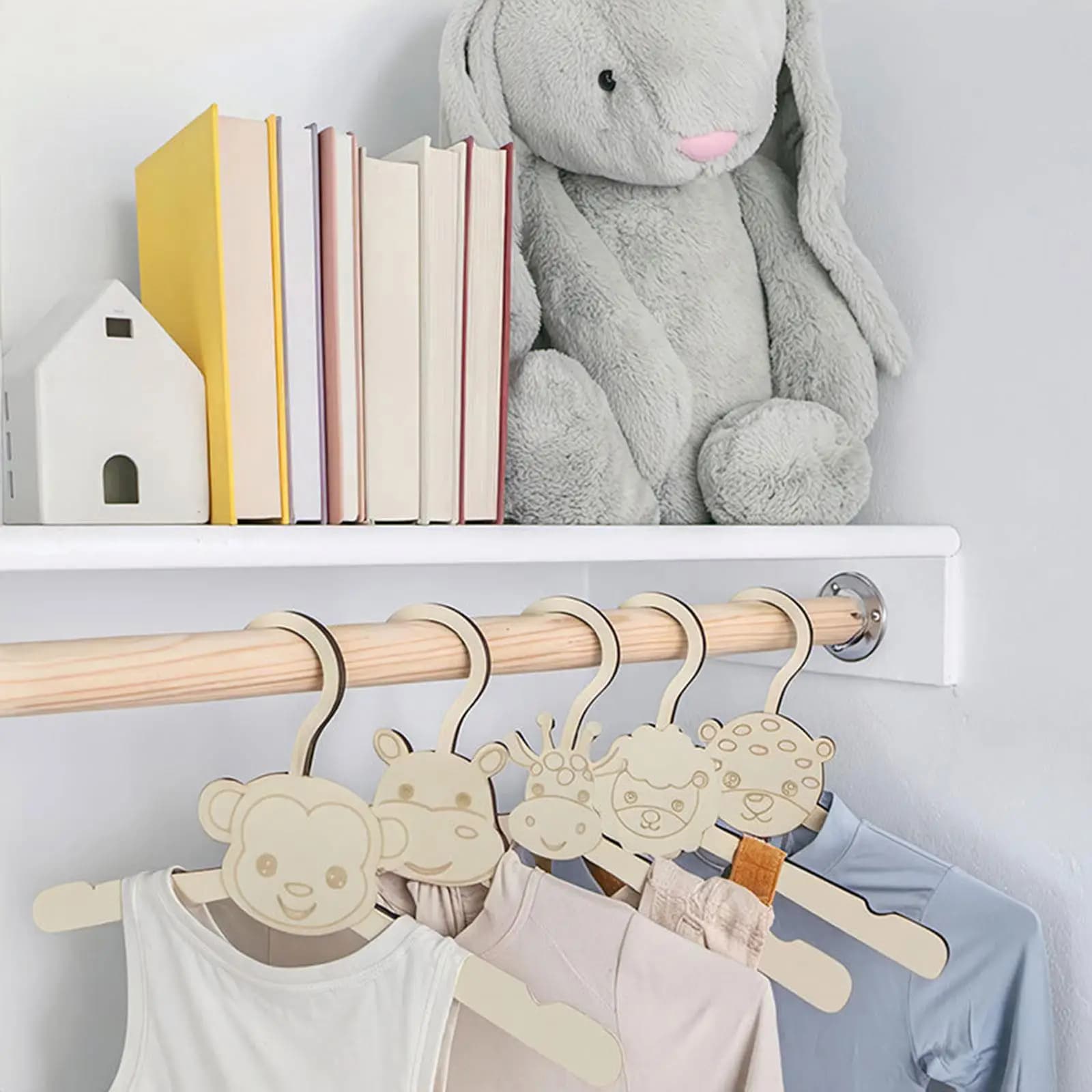 Appendiabiti per Bambini in Legno a Forma di Animale, Organizzatore Robusto per Armadio, Set Regalo Fai-da-Te Pitturabile per Bambini