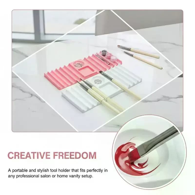 Espositore Porta Pennelli per Nail Art a 10 Scomparti con Tavolozza per Miscelazione, Organizzatore in Plastica per Strumenti da Manicure, per Smalto Gel, Acrilico, UV