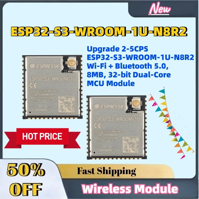Modulo MCU Dual-Core a 32 bit ESP32-S3-WROOM-1U-N8R2 Wi-Fi + Bluetooth 5.0, 8MB, 2-5CPS, Aggiornato