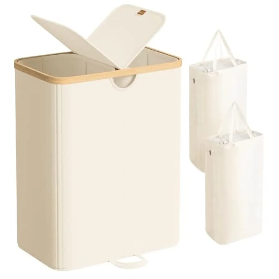 Cesto Portabiancheria con Coperchio, Cesto per Bucato a 2 Scomparti, 39 Galloni, con Sacchetto Rimovibile, per Lavanderia, Camera da Letto, Soggiorno