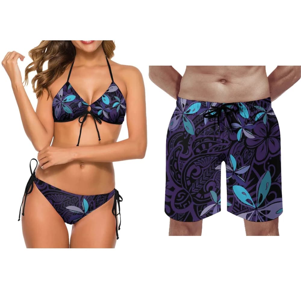 Costumi da bagno per coppia samoana Costumi da bagno alla moda Bikini da donna polinesiano da spiaggia Pantaloni da spiaggia personalizzati Bikini da coppia