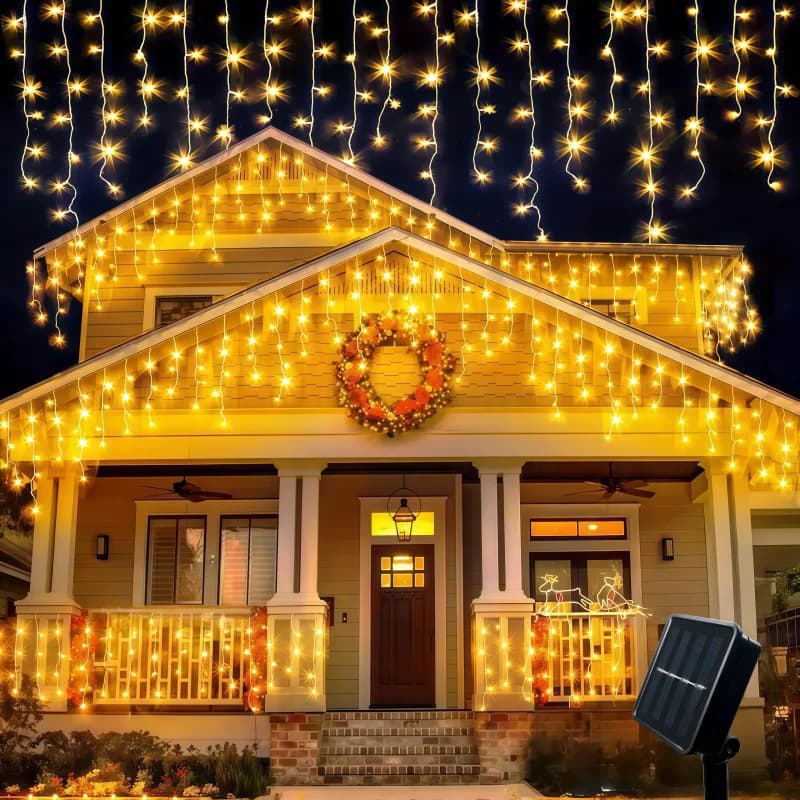 5.5M/9M Tenda solare Ghiacciolo Luce Esterna Gronda Decor Luci della stringa Giardino Festa Cortile Decorazione natalizia Ghirlande natalizie