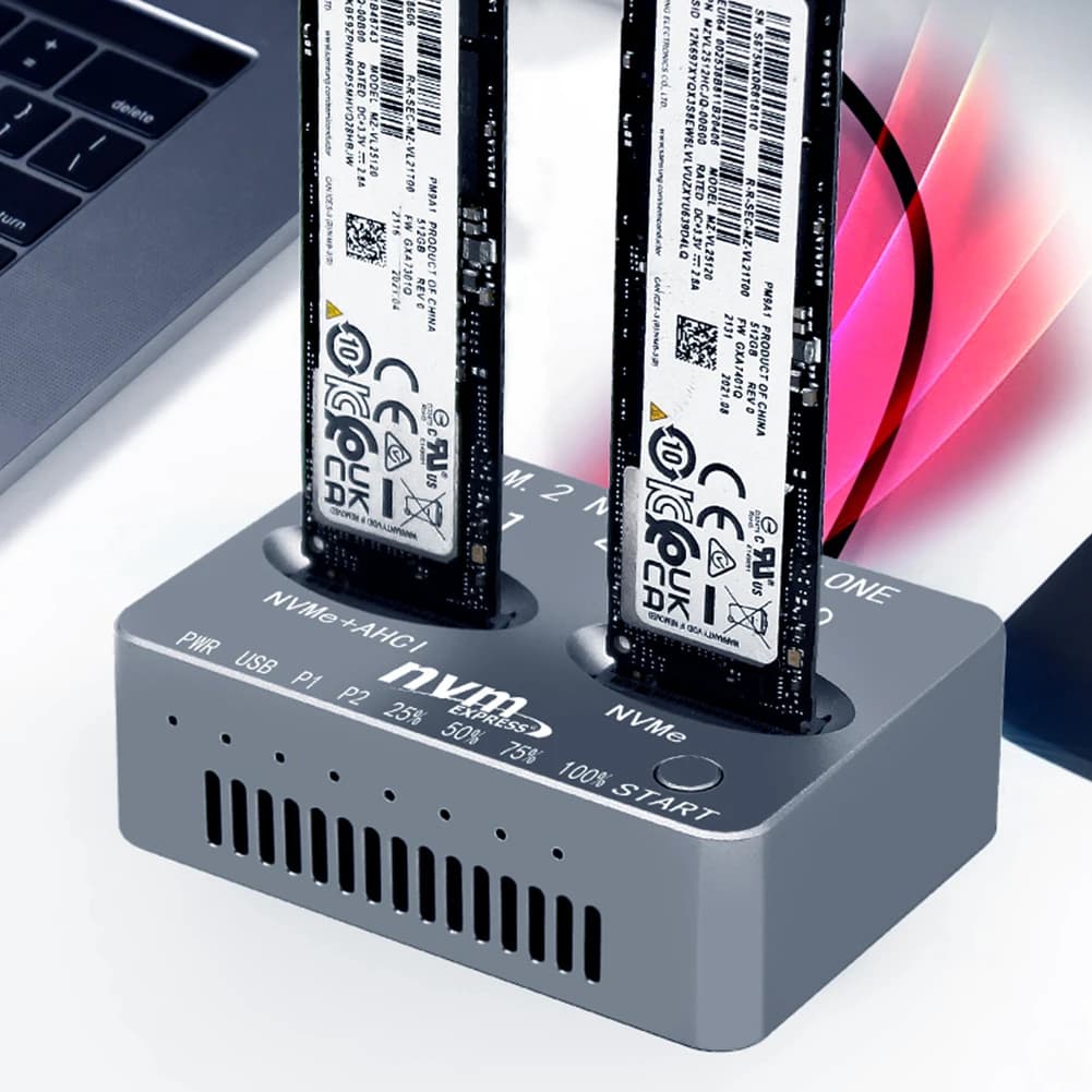 Box Esterno per Disco Rigido a Doppia Bay USB 3.2 Tipo C, Case per SSD Gen2x2 20Gbps M/B M Key M.2 M.3 NVMe PCIe per SSD M2 M Key