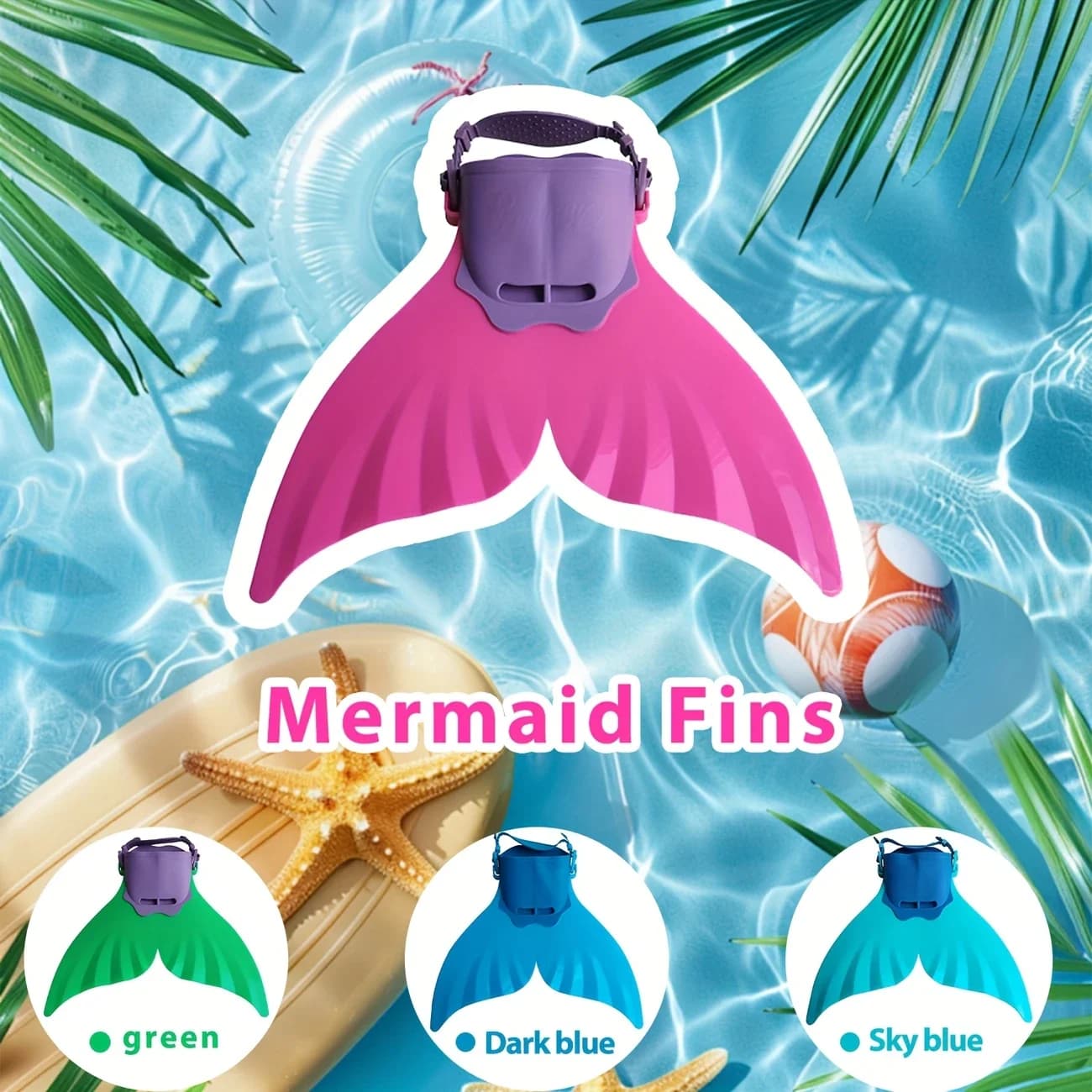 Children's Mermaid Pins, Two Types, Pink, for Training, Swimming and Diving, Monopinne, Unique Membrane Pines, Pool and Sea Equipment