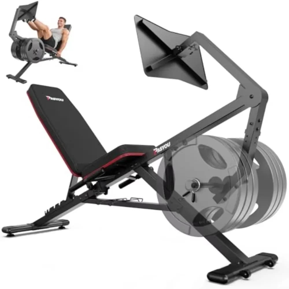 Pressa per gambe professionale per home gym, con piastra poggiapiedi regolabile, panca pesi, per glutei, quadricipiti, ischiogambieri, set compatto per allenamento della parte inferiore del corpo