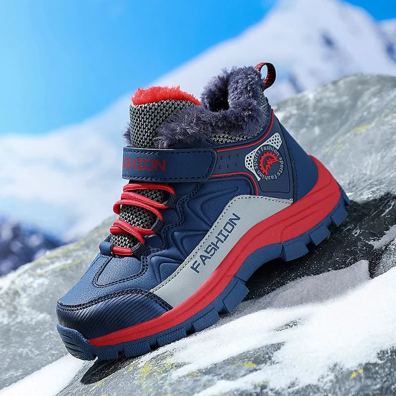 Kids Winter Snow Boots Thick Fleece Lined Warm High Top Anti Slip Sole Boys Girls Outdoor Hiking Boots Adjustable Strap Children