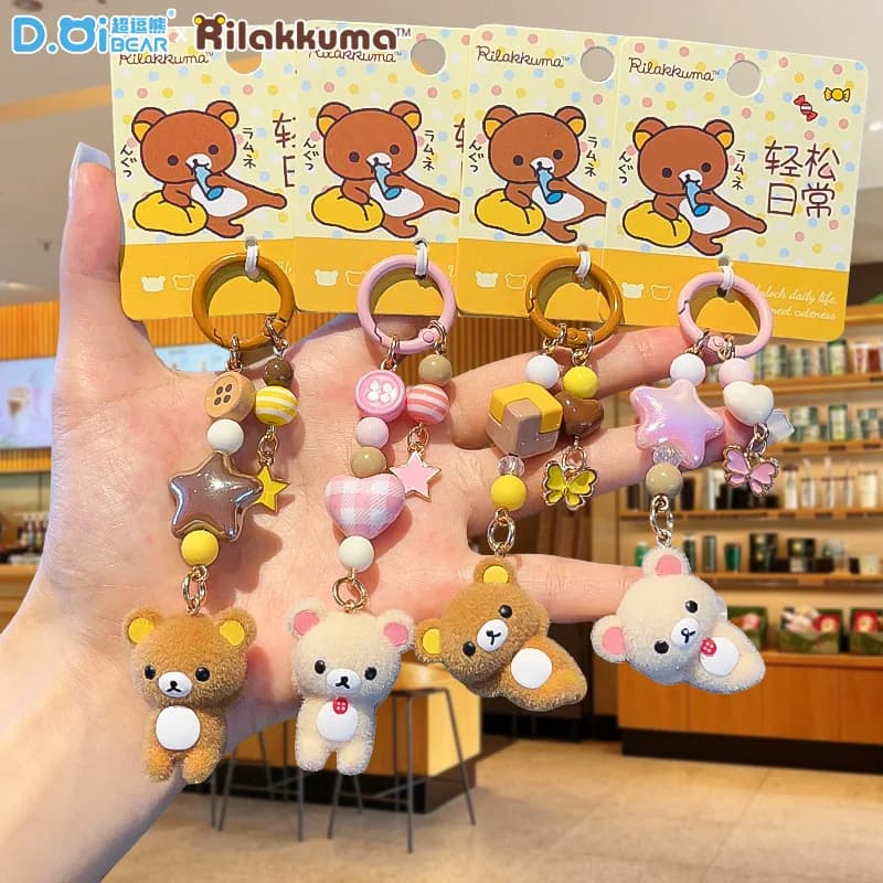 Hot In-Stock Rilakkuma Mini Plush Keychain Cute Cartoon Bag Charm High Aesthetic Value Backpack Pendant Key Decoration