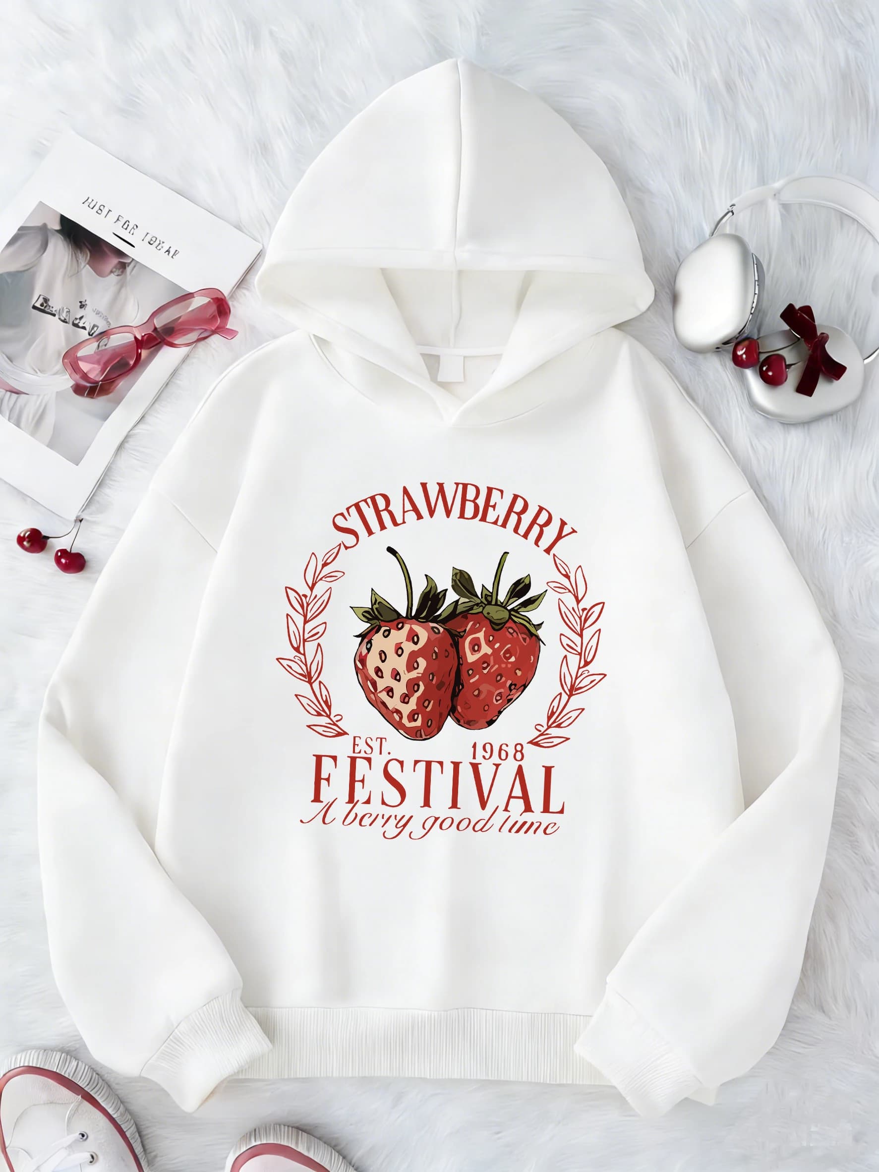 Strawberry Design Printed Hoodies Children's Sweatshirt Cute Hoody for Boys Girls Long Sleeve Casual Clothes
