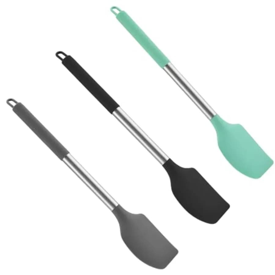 Set di spatole in silicone con manico in acciaio 13,2 Confezione da 3 grandi spatole in gomma antiaderente resistenti al calore 600F Spatole per utensili da cucina per B