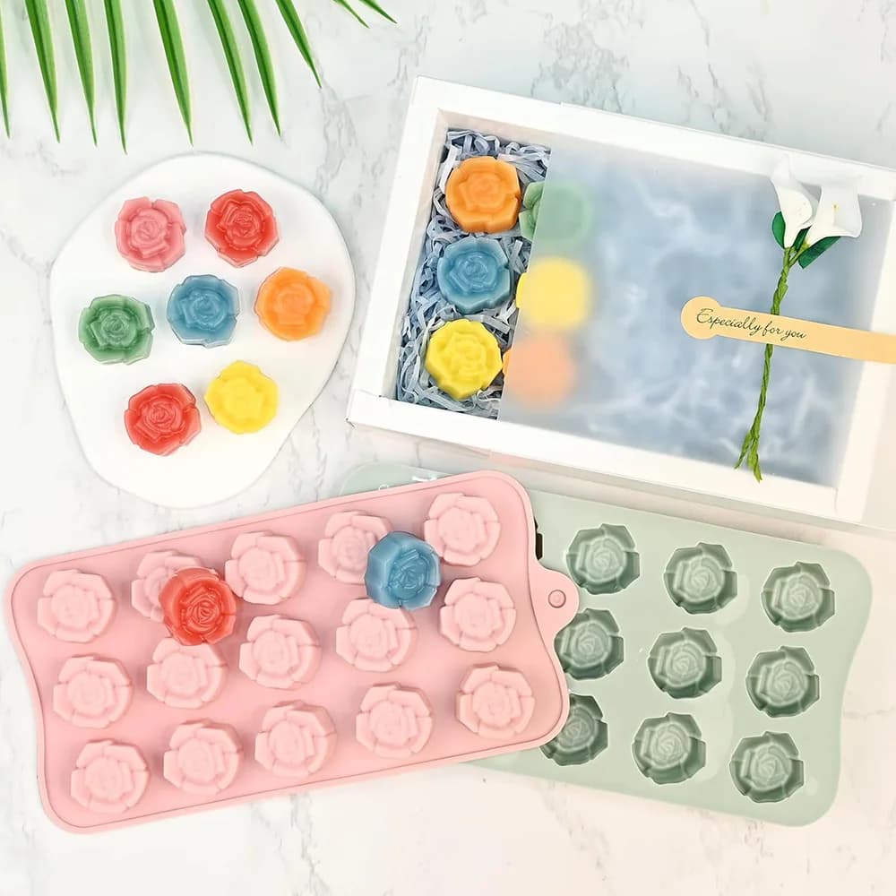 Stampi in silicone per sapone, stampo a forma di fiori per la creazione di sapone, ideale per sapone fatto a mano, lozioni solide, biscotti, cioccolato, torte lunari, vassoio per ghiaccio.