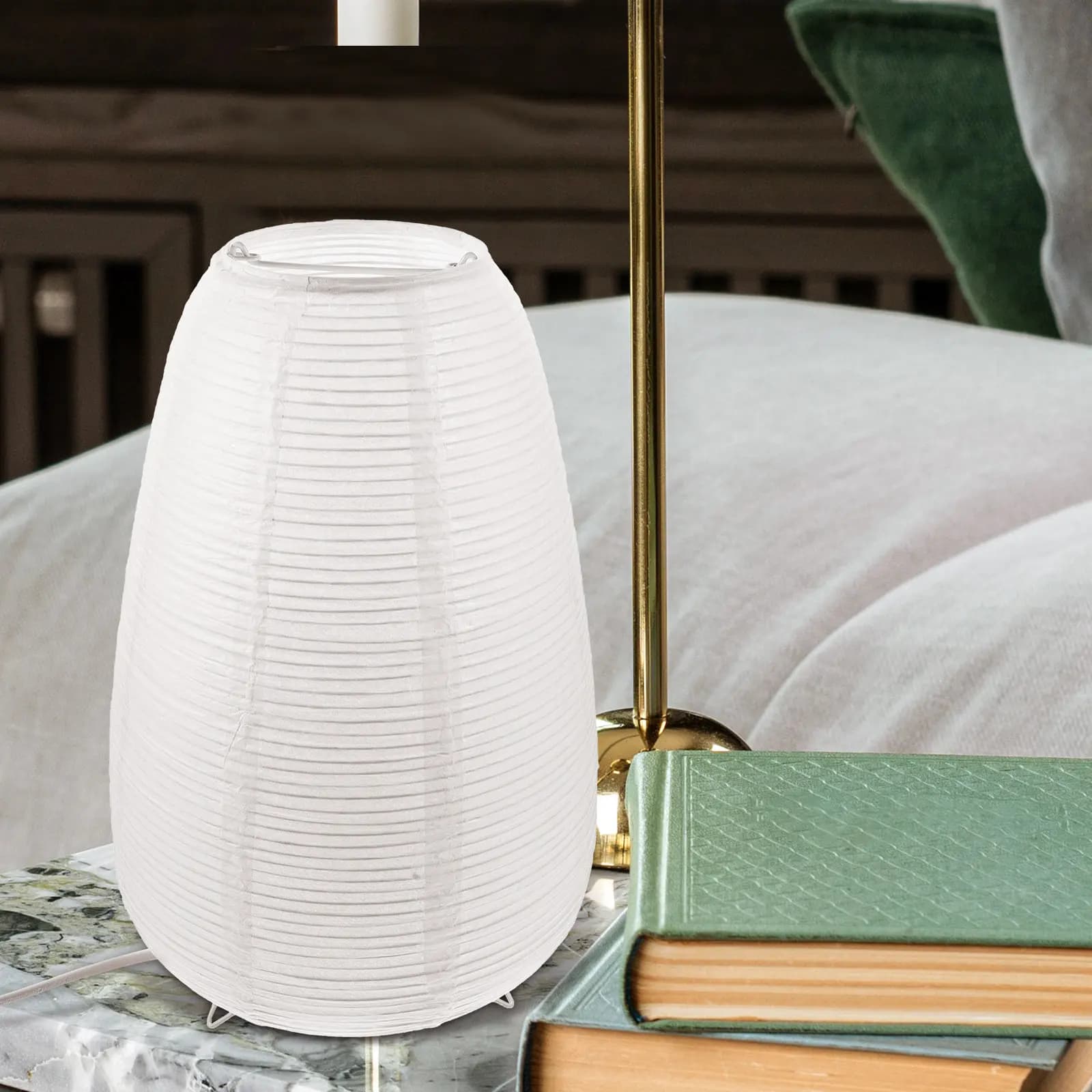 Lampada da Tavolo a Lanterna di Carta, Luce Calda e Rilassante per Scrivere, Leggere, Cameretta, Comodino, Lampada da Notte con Spina USA