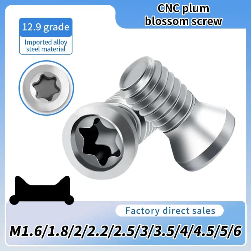 CNC Tool Accessories Screw M1.6 1.8 2 2.5 3 3.5 4 5 6 Milling Tool Holder, Cutterhead, Pressure Plate Blade, Plum Blossom Screw