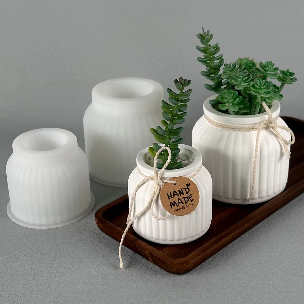 Set di 2 Stampi in Silicone Rotondi a Righe per Vasi, Contenitori in Cemento, Scatole Portaoggetti, Portacandele e Creazioni in Resina UV