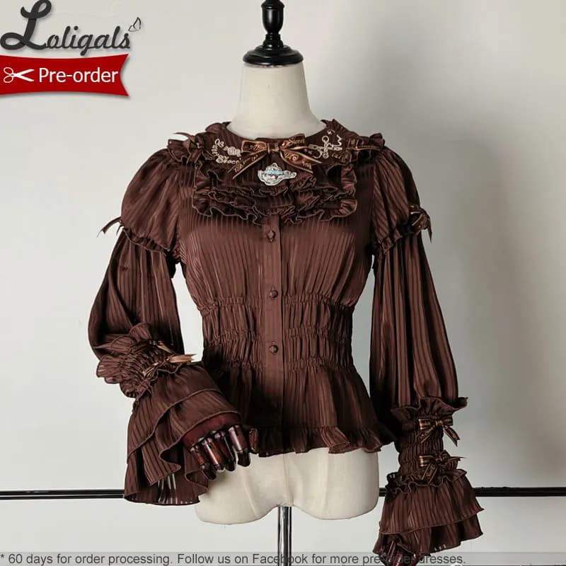 Pre-order Sweet Long Sleeve Lolita Shirt Doll Style Vintage Ruffle Blouse ~ School Bear by Alice Girl