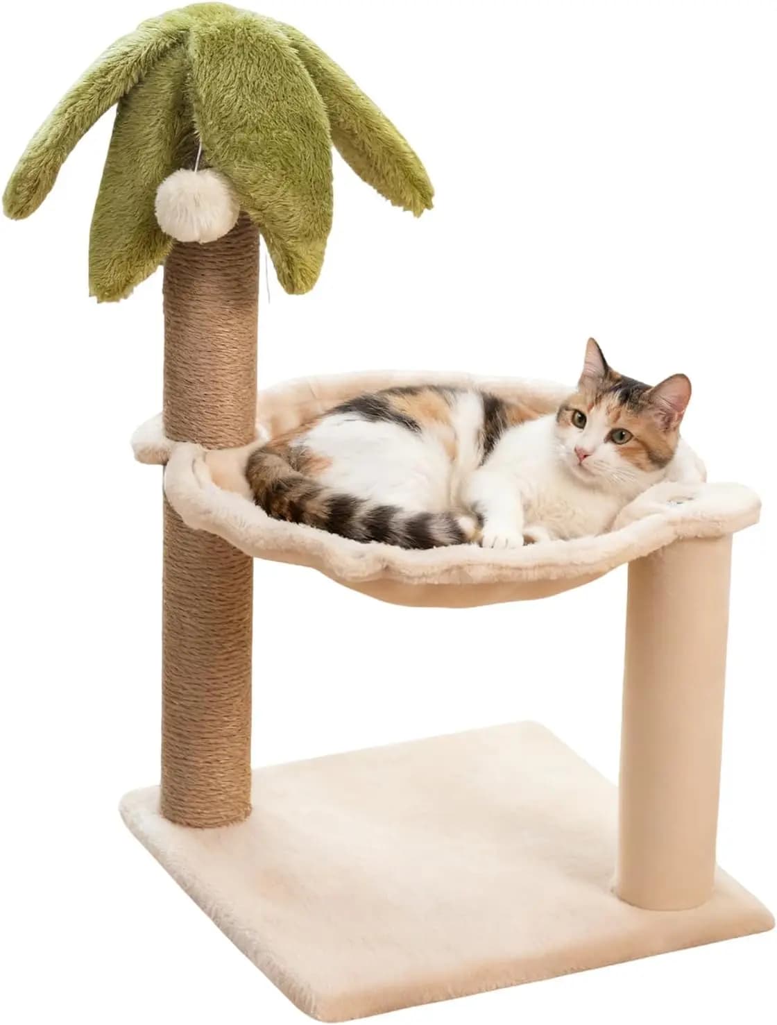 Albero per gatti con posatoio in peluche, amaca e posti di grattamento in corda di carta, supporto stabile per gatti, posti di grattamento resistenti per gatti