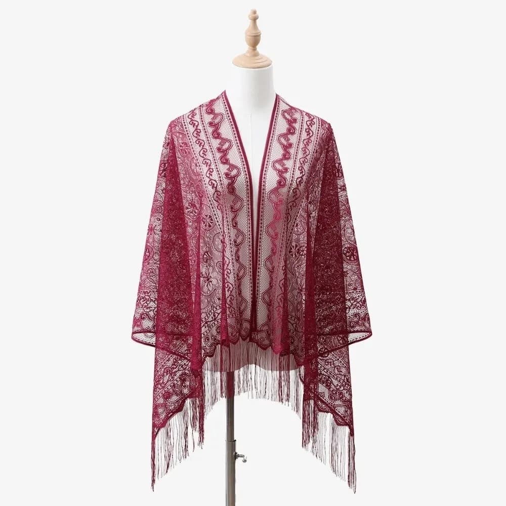 Tassel Patchwork Women Tulle Shawl V-Neck Cardigans Hollow Evening Prom Cape With Tassel Multicolored Mantilla Lace Veil