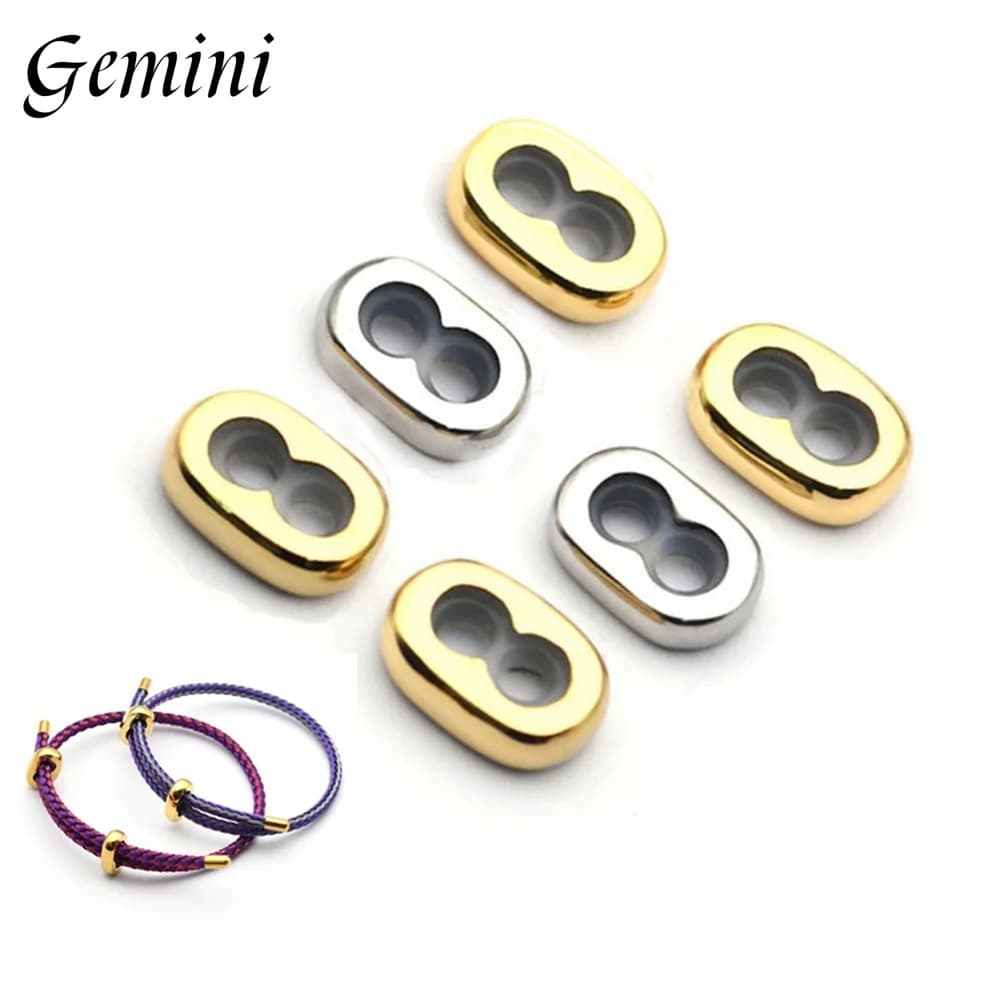 10 set di perline di regolazione a doppio foro in acciaio inossidabile tappi terminali anello in silicone antiscivolo perline distanziatrici per gioielli braccialetti