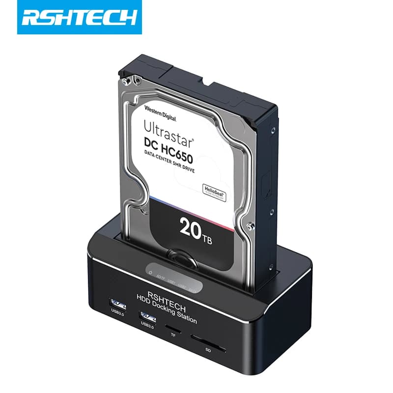 RSHTECH Docking station per disco rigido esterno da USB 3.0 a SATA I/II/III per HDD SSD da 2,5"/3,5" con custodia per lettore di schede SD/TF