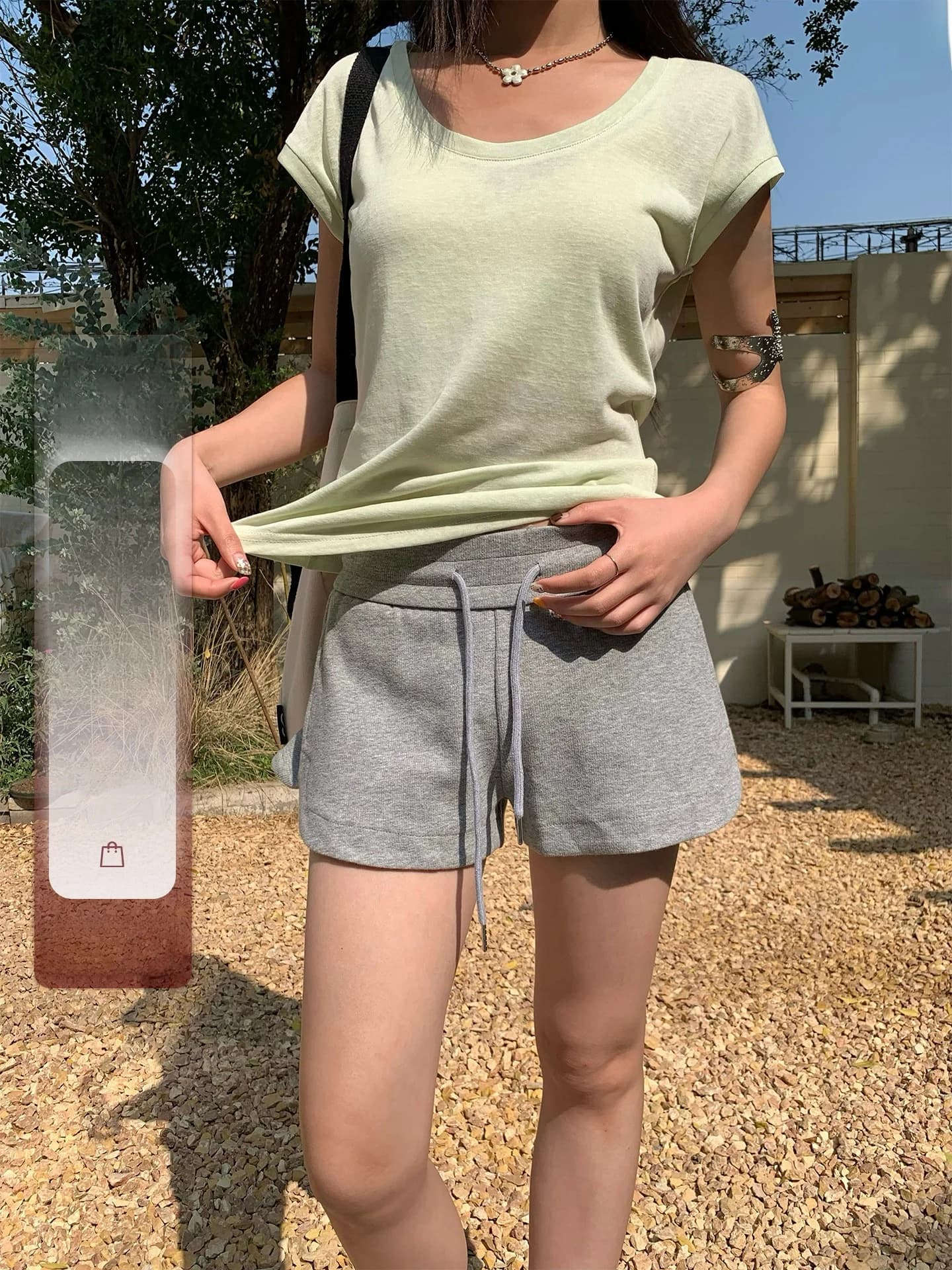 Pantaloncini estivi casual grigi da donna, pantaloni larghi a gamba dritta, pantaloni a gamba dritta da casa, con laccio in vita, stile elegante e semplice