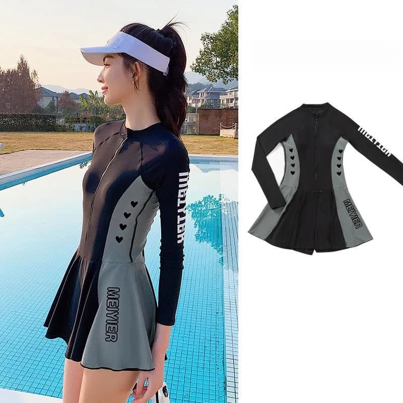 Costume da bagno a maniche lunghe da donna, modello sportivo per surf, con taglio aderente, ideale per sorgenti termali, per studentesse