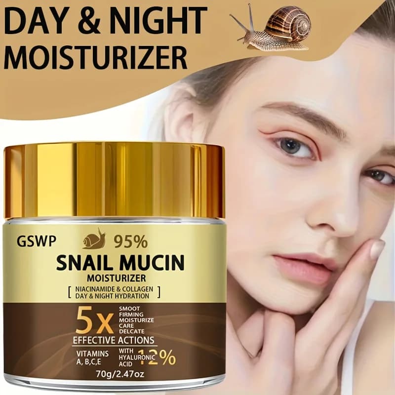 GSWP Crema al Muco di Lumaca 95% - Contiene Retinolo, Collagene, Vitamina C, E, Idratante Giorno e Notte, Idratazione Profonda. 70g/140g