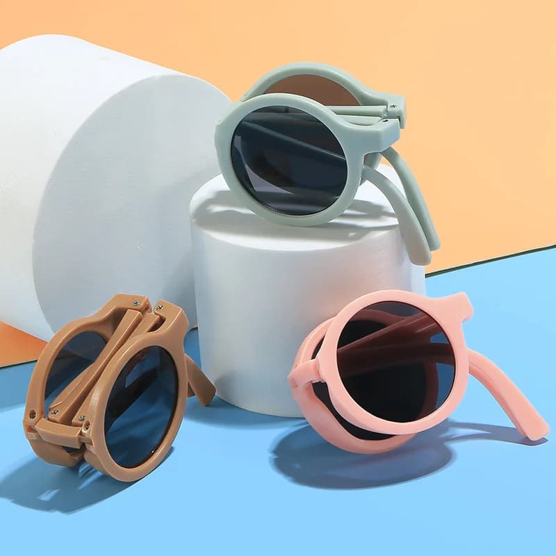 New Folding Children's Sunglasses Fashion Round Sunglasses for Boys and Girls Cute Glasses Sunshade and UV Protection