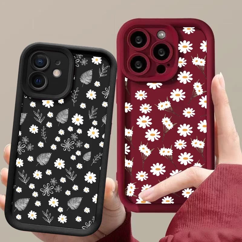 Custodia Protettiva Antiurto in Silicone con Grazioso Motivo Floreale Margherita Bianca per iPhone 17 14 15 16 Pro Max Plus 16E 12 13 Mini 17 Air