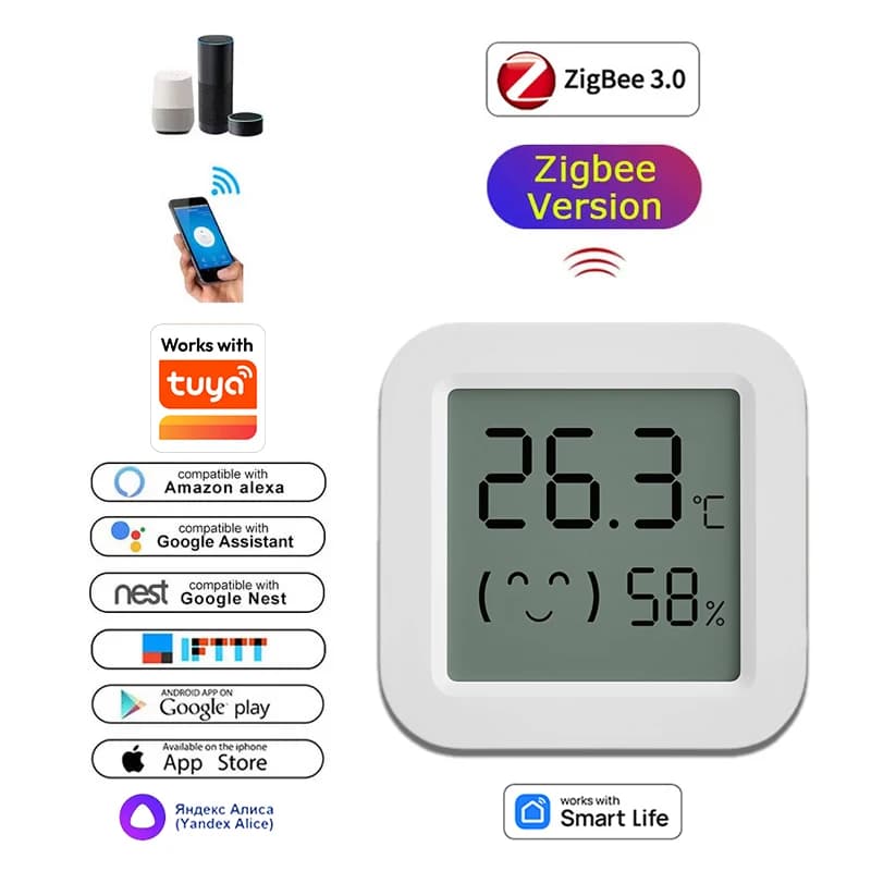 Zigbee temperature and humidity sensor for Smart Home with LCD screen, compatible with Tuya, Alexa, Google Home, Smart Life, Tuya Smart, Yandex
