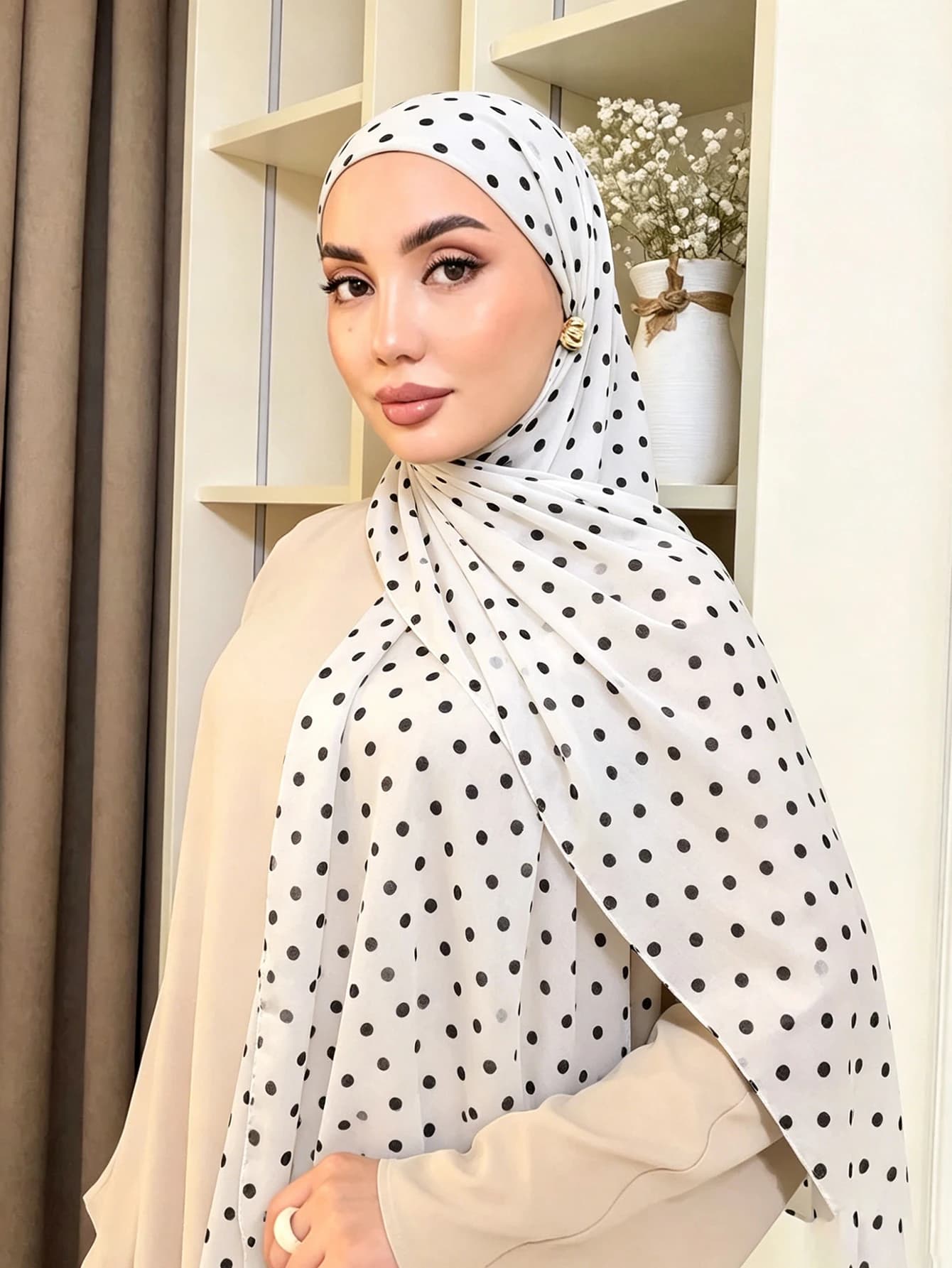 Polka Dot Chiffon Hijab Scarf Soft Lightweight Muslim Women Instant Hijab Wrap Headscarf