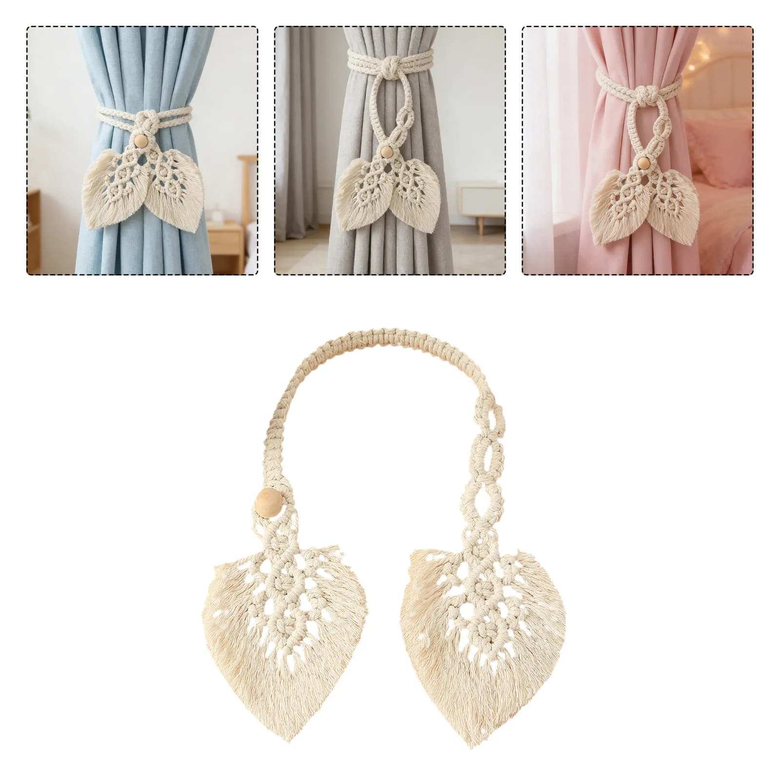 1Pcs Chic Bohemian Curtain Tieback Hand Knitted Curtain Strap for Home Decor Living Room Bedroom Study Hotel Window Styling