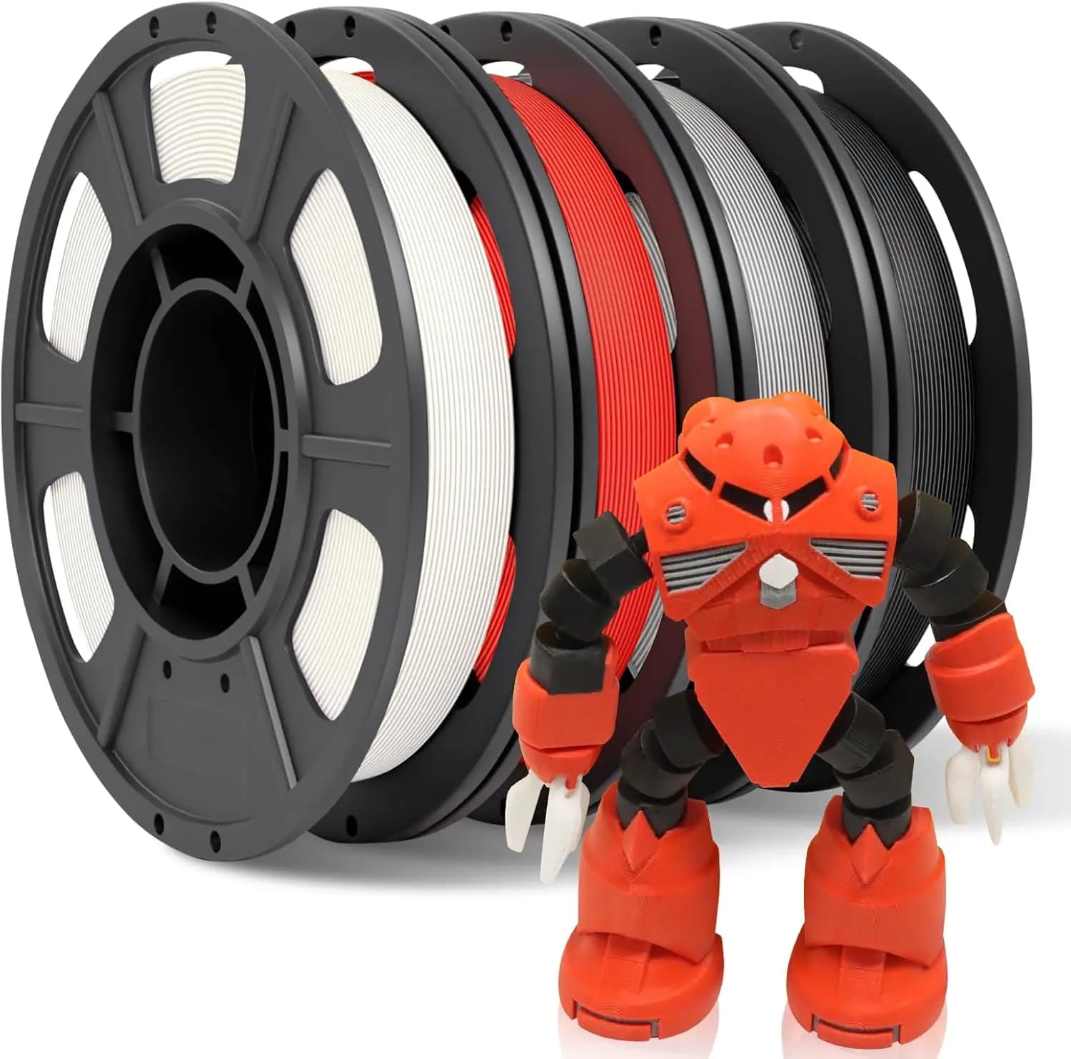 Pack of 4 PLA filaments of 1,75 mm, 250 g each, Black+Bianco+Grigio+Rosso, High precision for FDM printers