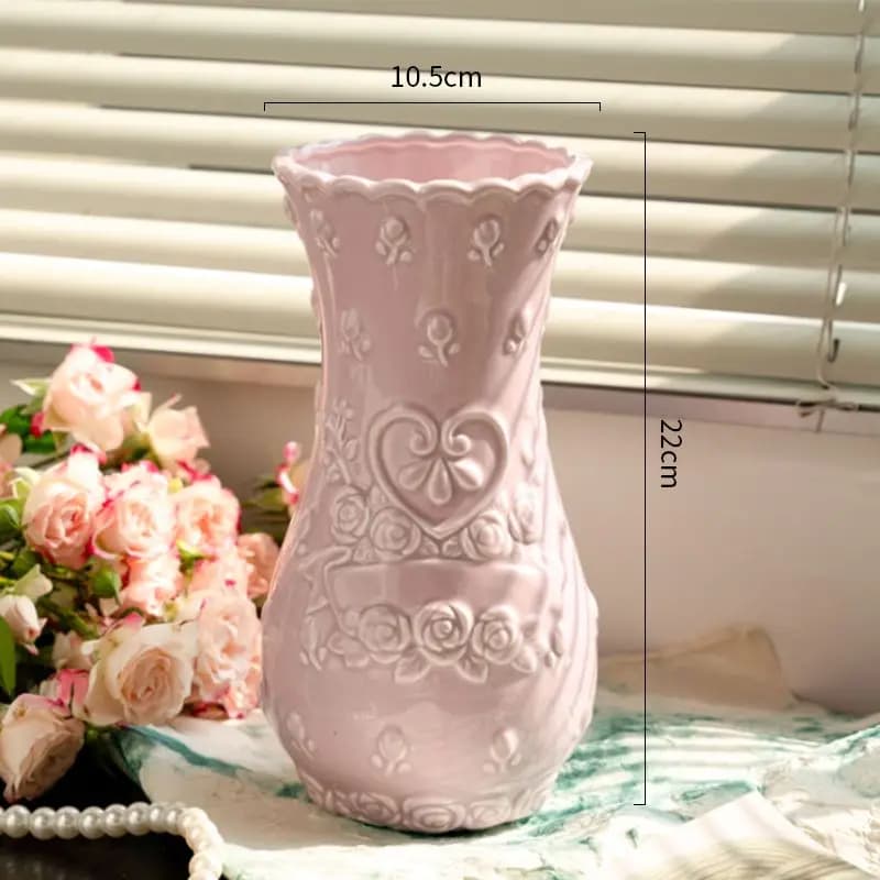 Ornamenti Stile europeo Retro Rilievo Rosa Imitazione Vaso in ceramica Soggiorno Senso senior Decorazione domestica desktop