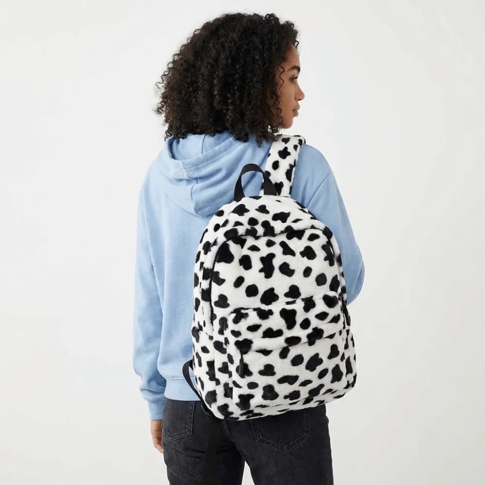 Portable Plush Leopard Print Backpack Harajuku Ulzzang Students School Bag Large Capacity Lightweight Students Daypack Travel